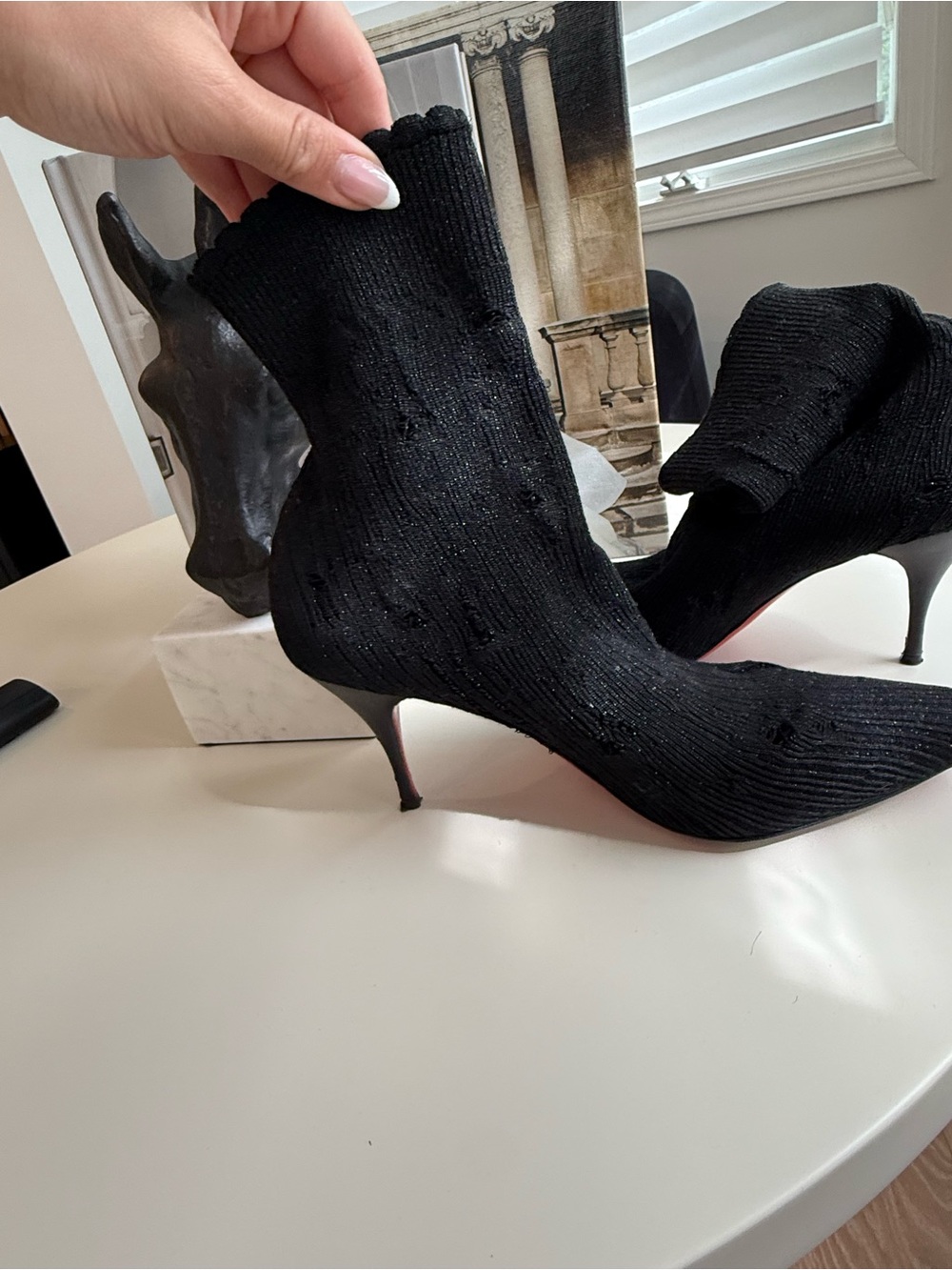Christian Louboutin Black Lurex knit ankle boots